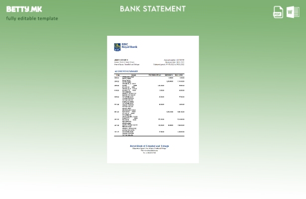 модерен стил на Тринидад и Тобаго Шаблон ексел за извод на кралска банка
